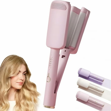 ACDANC Hair Waver Crimper, Curling Iron Hair Crimper Waver, Beach Waves Curling Wand, Ionic Deep Waver Hair Curler Tool with Ceramic 3 Barrel for Women, 1.25 Inch Easy to Carry