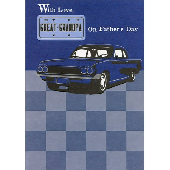 Designer Greetings Vintage Car on Blue Checkerboard Father's Day Card for Great-Grandpa