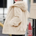 thumbnail image 3 of Women's Oversized Fuzzy Jacket Winter Warm Shaggy Teddy Flannel Coat Long Sleeve Comfortable Outerwear, 3 of 7