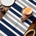 thumbnail image 4 of Table Runners 108 Inches Long, Navy Blue Grey Striped Cotton Linen Kitchen Dining Coffee Table Runner for Party Home Decor, Modern Minimalist Ombre Lines Tabletop Dresser Scarves Runner 13x108 Inch, 4 of 9