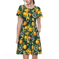 thumbnail image 1 of KLL Orange Frais pour Femmes Robe d'Été à Manches Courtes, Robes Plissées Amples Longueur Genou avec Poches, 1 of 6