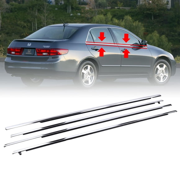 4Pcs Weatherstrip Window Moulding Trim Seal Belt Compatible with 2003-2007 Honda Accord Replaces# 72410-SDA-A01; 72450-SDA-A01; 72910-SDA-A01; 72950-SDA-A01