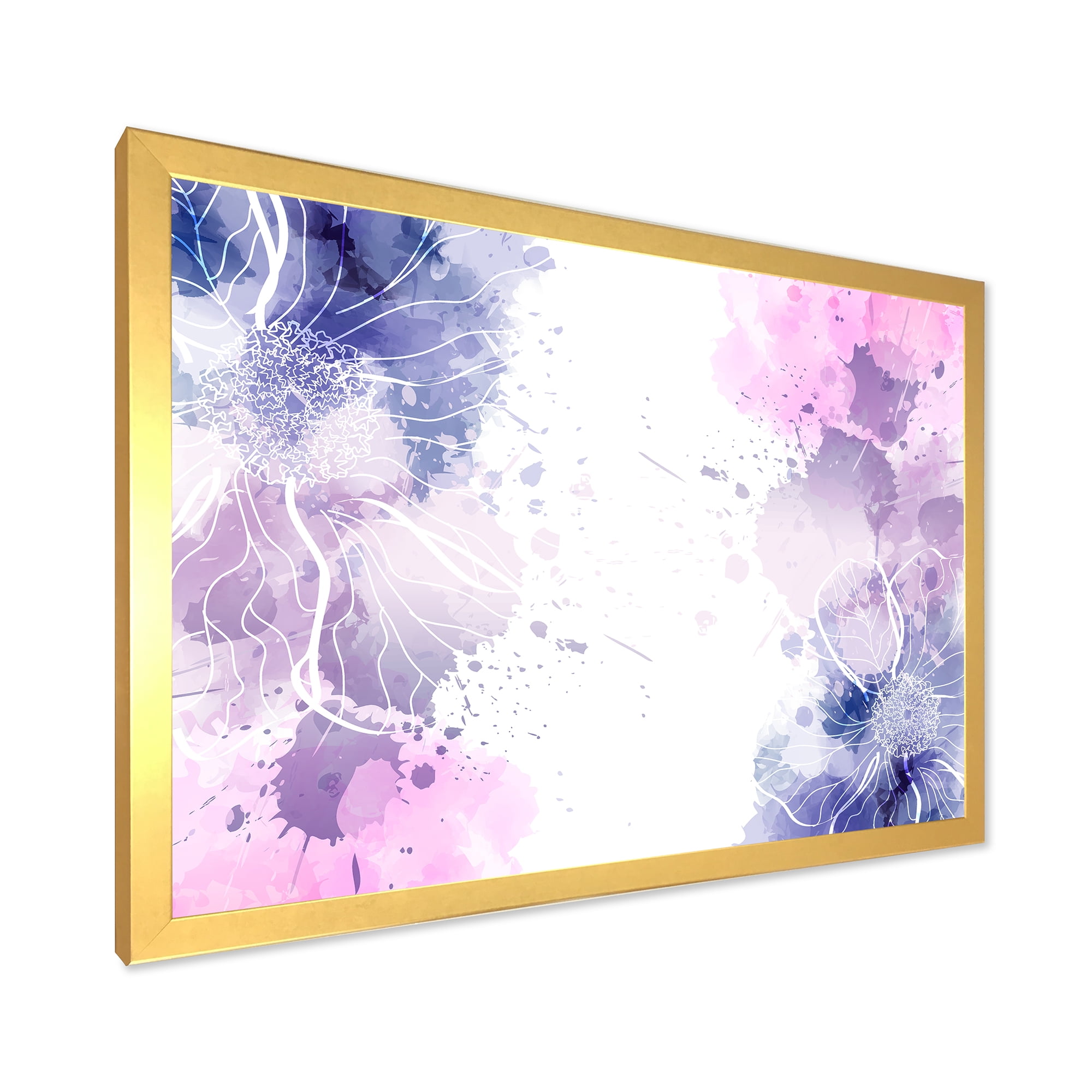 Designart 'Pink and Purple Abstract With Colorful Splashes I' Modern Framed Art Print