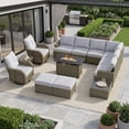 thumbnail image 2 of Clouddwell 13 Piece Outdoor Sectional Set with Swivel Rocker Chairs of 2, Patio Conversation Sets with Fire Pit Table and Ottomans, Light Gray, 2 of 8