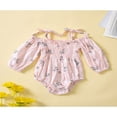 thumbnail image 2 of Baby Romper Floral Print Manches 3/4 Design Double Côté Liens Bretelles Bas Fermeture à Pression Mignon Combinaison, 2 of 7