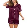 thumbnail image 6 of Women's Silk Pajamas Set - Short Sleeve Satin Button-Down Top & Shorts, Soft Loungewear, Suitable for Summer Nights & Casual Relaxing, 6 of 7