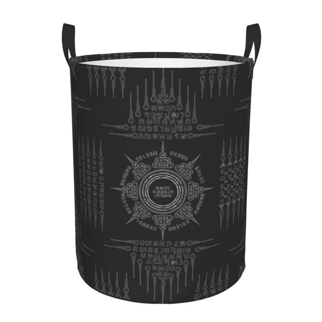 DouZhe Waterproof Collapsible Large Laundry Baskets, Mystic Viking Gothic Runes Prints Circular Hamper with Handles