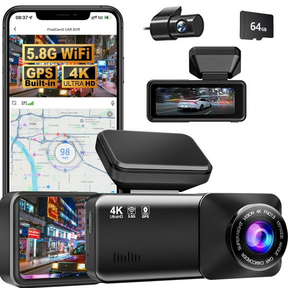 Osmo Dashcam Pro 2.0 4k with Front and Rear Camera, GPS, Free 64GB Card, Dashcam with Parking Monitoring, 170° Wide Angle, Night Vsion & Parking Mode