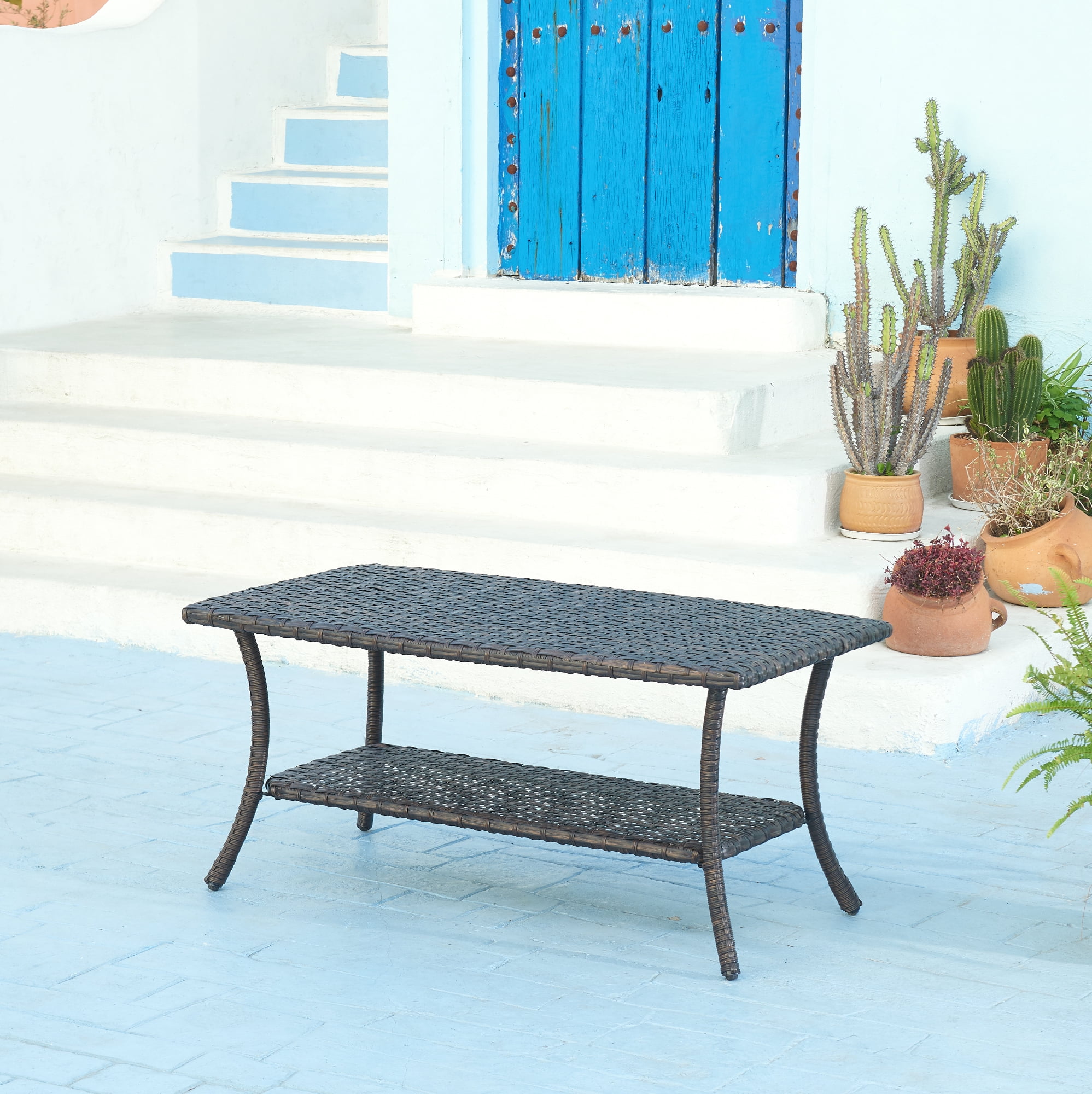 PARKWELL Outdoor Wicker Coffee Table Full Wicker Table Top Rattan Patio Coffee Table, Brown