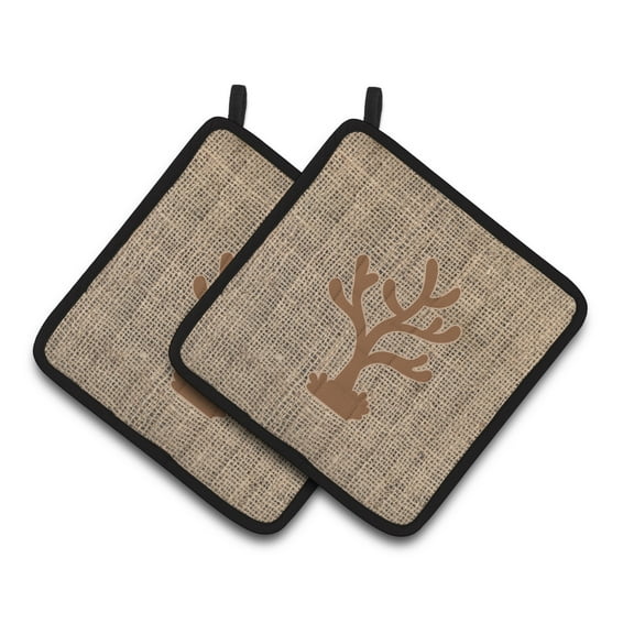 Carolines Treasures BB1101-BL-BN-PTHD Coral Faux Burlap and Brown Pair of Pot Holders , 7.5HX7.5W, multicolor