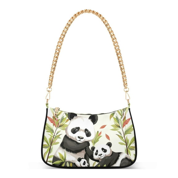 Ryvnso Cute Panda Family Leaves Womens Chain Shoulder Bag Tote Handbags Clutch Hobo Purse with Zipper for Travel