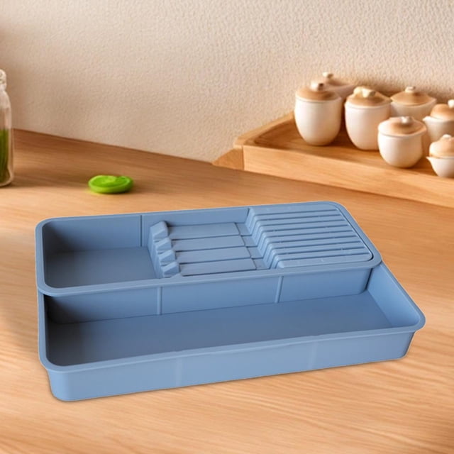 Soporte plegable para cuchillos, contenedor de cubiertos versátil con divisor, estuche de almacenamiento de cubiertos, cuchara, tenedor, bandeja para Gris