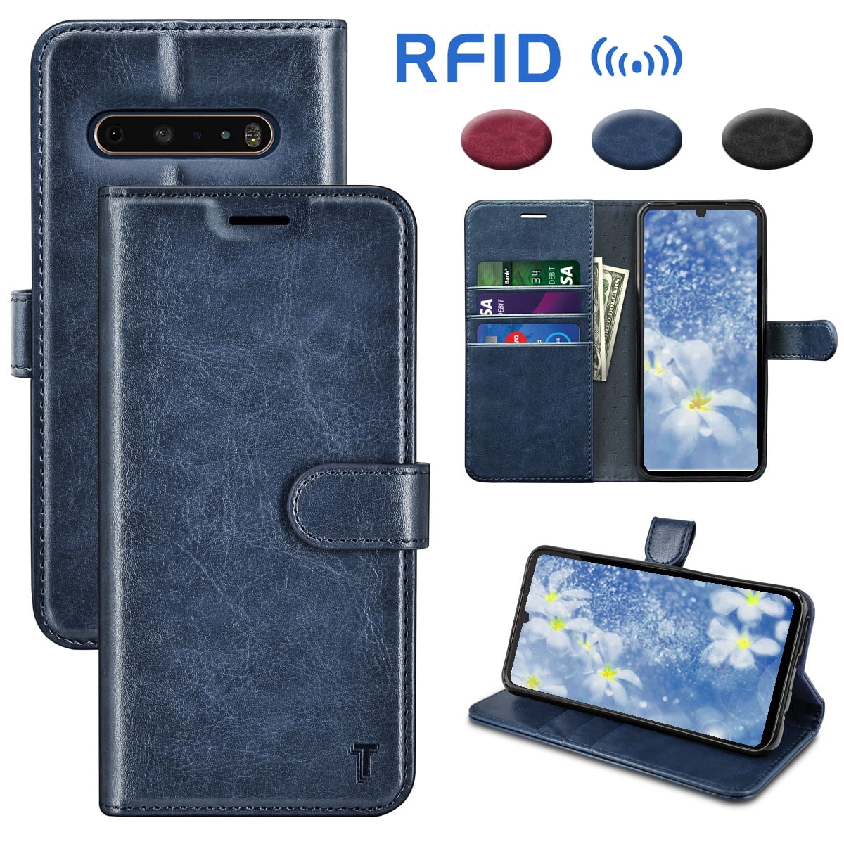 LG V60 Case, LG G9 ThinQ / LG V60 ThinQ Wallet Case,Takfox [RFID Blocking]  Secure PU Vegan Leather Cover Card Slots Cash ID Credit Card Holder  Carrying Magnetic Flip Phone Case Kickstand - Black - Walmart.com