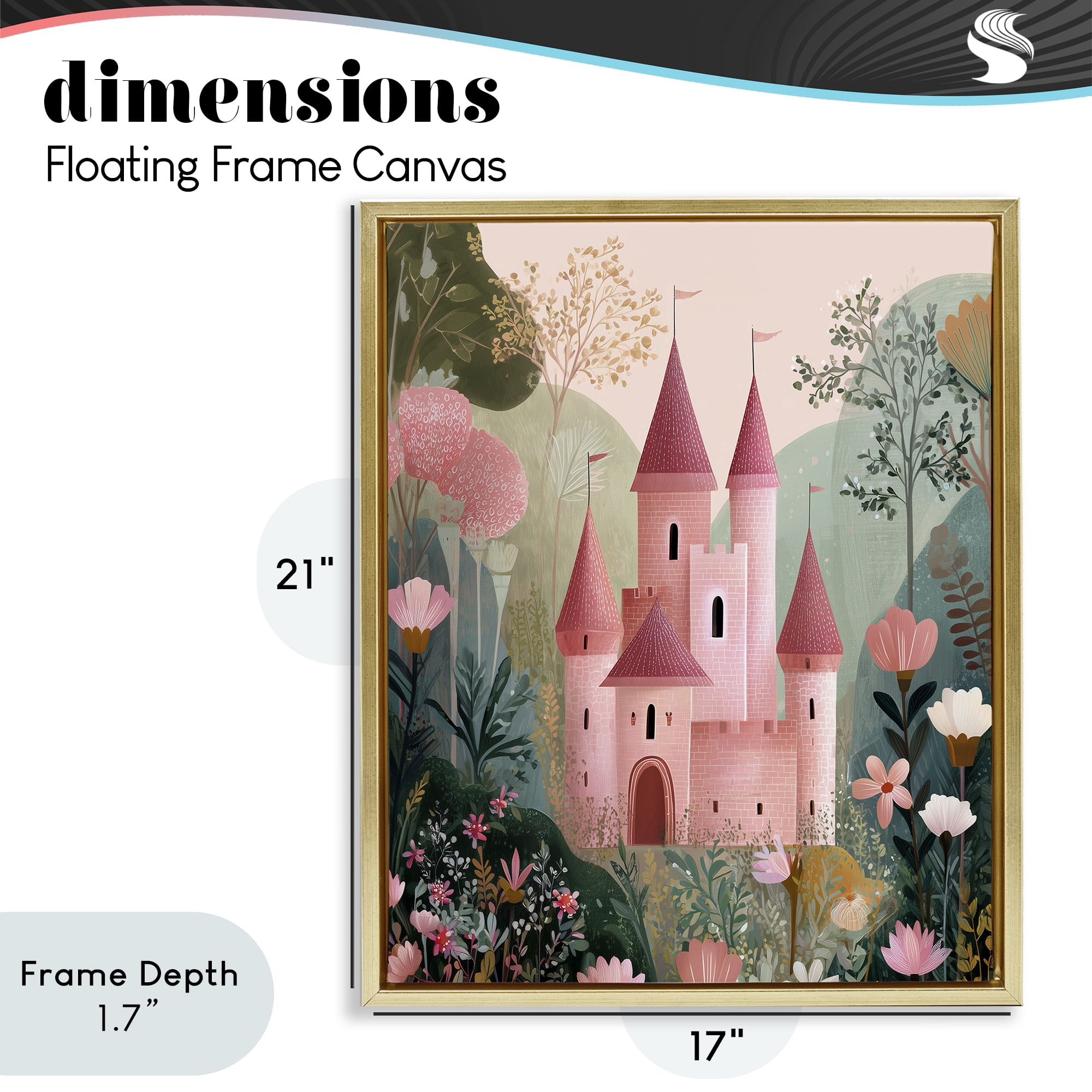 Stupell Industries Castle For A Princess Gold Framed Floater Canvas Wall Art, design by Christine Simpson Art