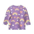 thumbnail image 3 of Abcomgle Girls Shirts Size 7-8 Crewneck Rainbow Graphic Toddler Girls T-Shirts 3/4 Sleeve Tshirt Summer Fashion Cotton Loose Tee Tops Girls 10-12 Years,Purple, 3 of 5