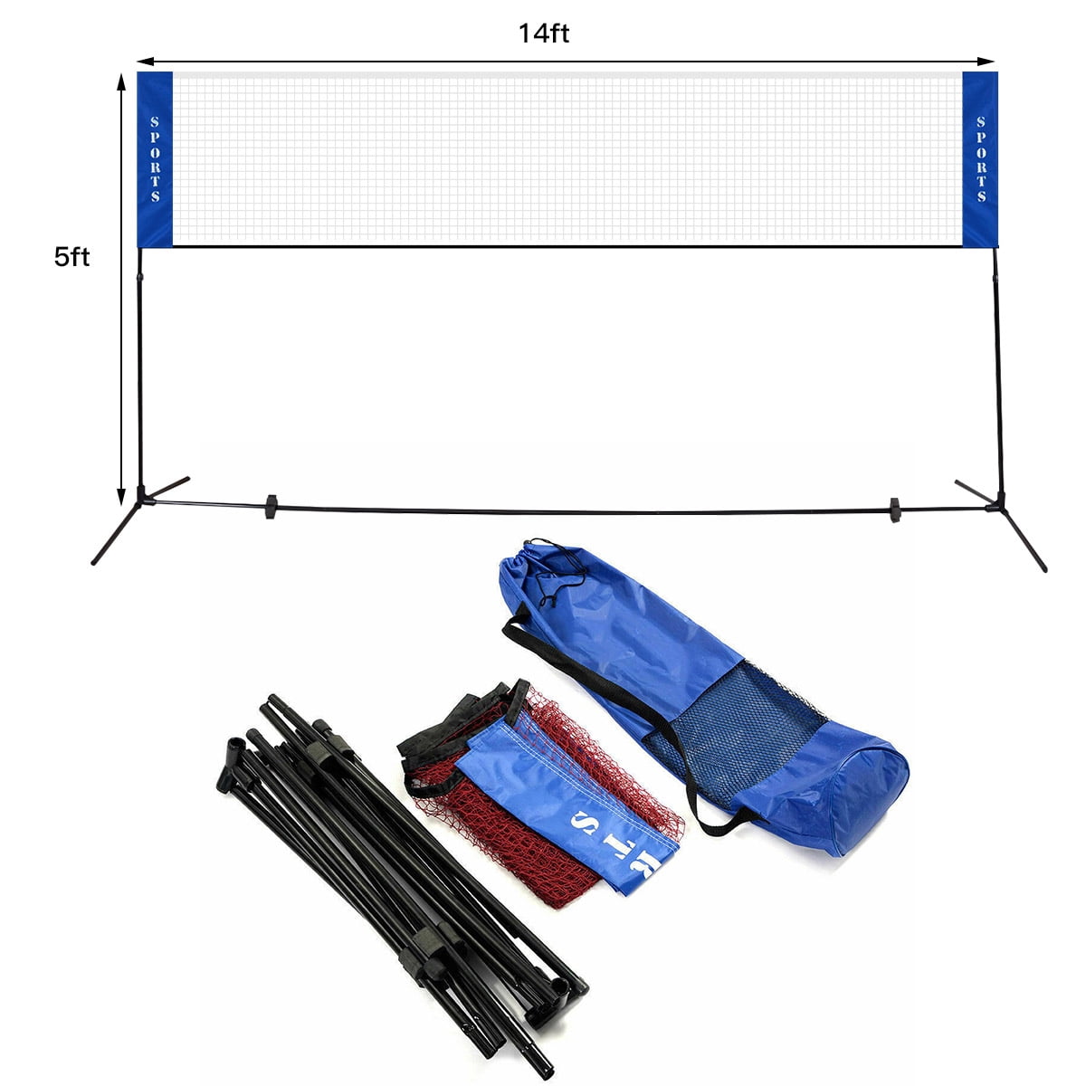 Gymax Portable Adjustable Badminton Net Tennis Beach Volleyball w/ Carry Bag