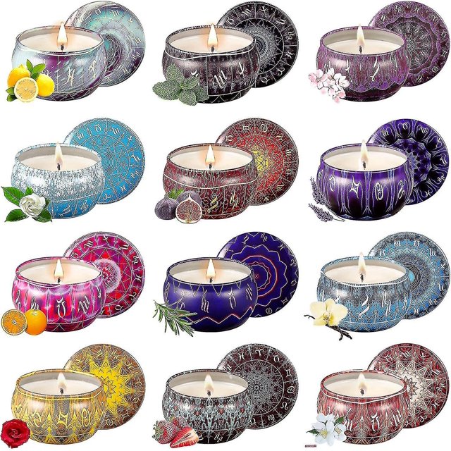 Juego de velas aromáticas, 12 constelaciones, juego de velas en tarro de cera de soja para regalos del día de la madre, velas para el hogar perfumadas con lata de viaje portátil, velas