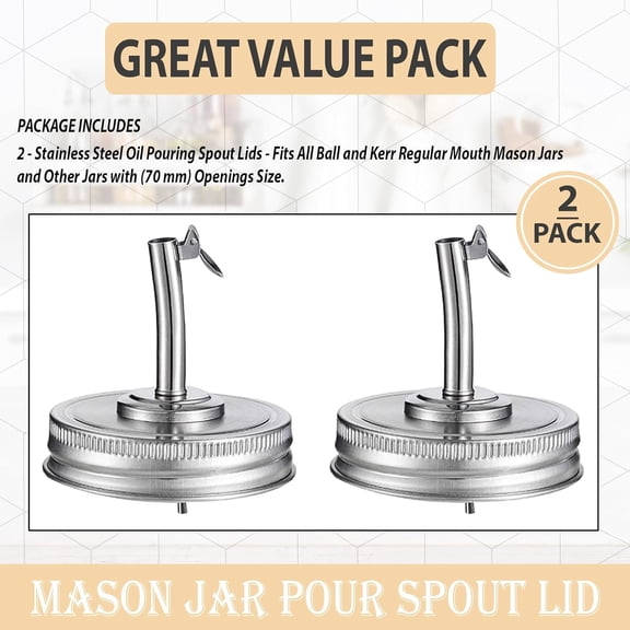 Mem Worldshop Airtight Pour Spout Lid for Regular Mouth Mason Jars 2 Count