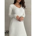 thumbnail image 6 of KelaJuan Women Autumn Winter Sexy Elegant Sweater Dress Long Sleeve V Neck Ribbed Knit Midi Party Dress, 6 of 6
