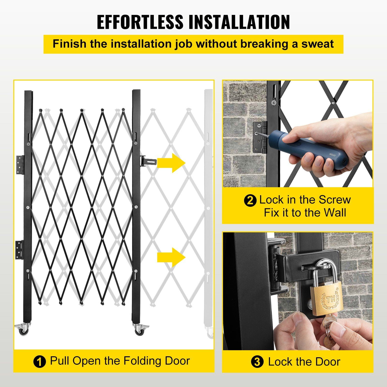 48" H x 66" W Steel Accordion Folding Security Gate with Padlock