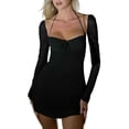 thumbnail image 4 of Sunloudy Mini vestido ajustado con cuello halter para mujer, vestido de club de color sólido con busto fruncido de manga larga Sunloudy Elegante ,S M L, 4 of 8