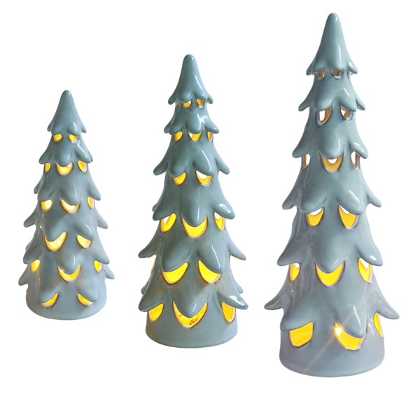 Ceramic Christmas Tree Set of 3 Decorative Light Up Trees for Holiday Tabletop Home Office Mantel Fireplace Decor Indoor