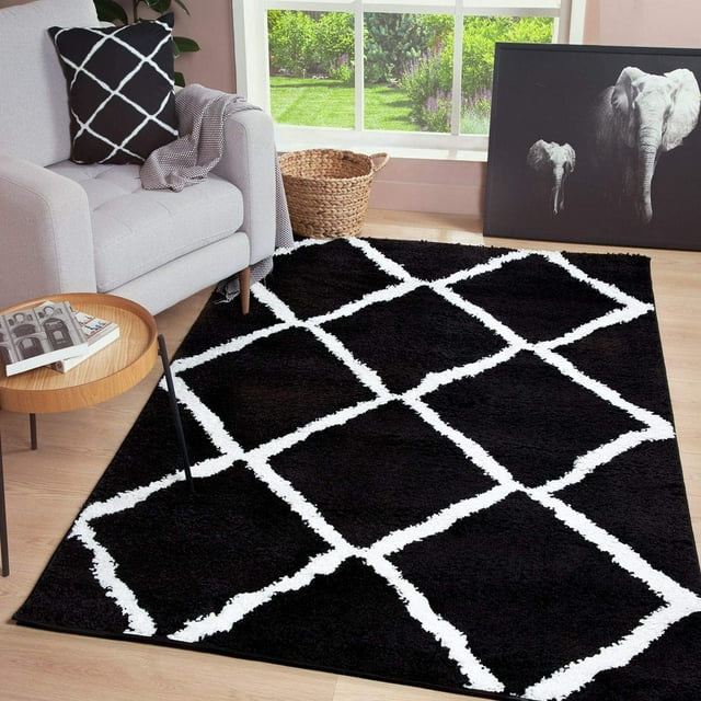 JV Home Diamond Trellis Shag Soft | Plush | High Pile Moroccan Shag Area Rug