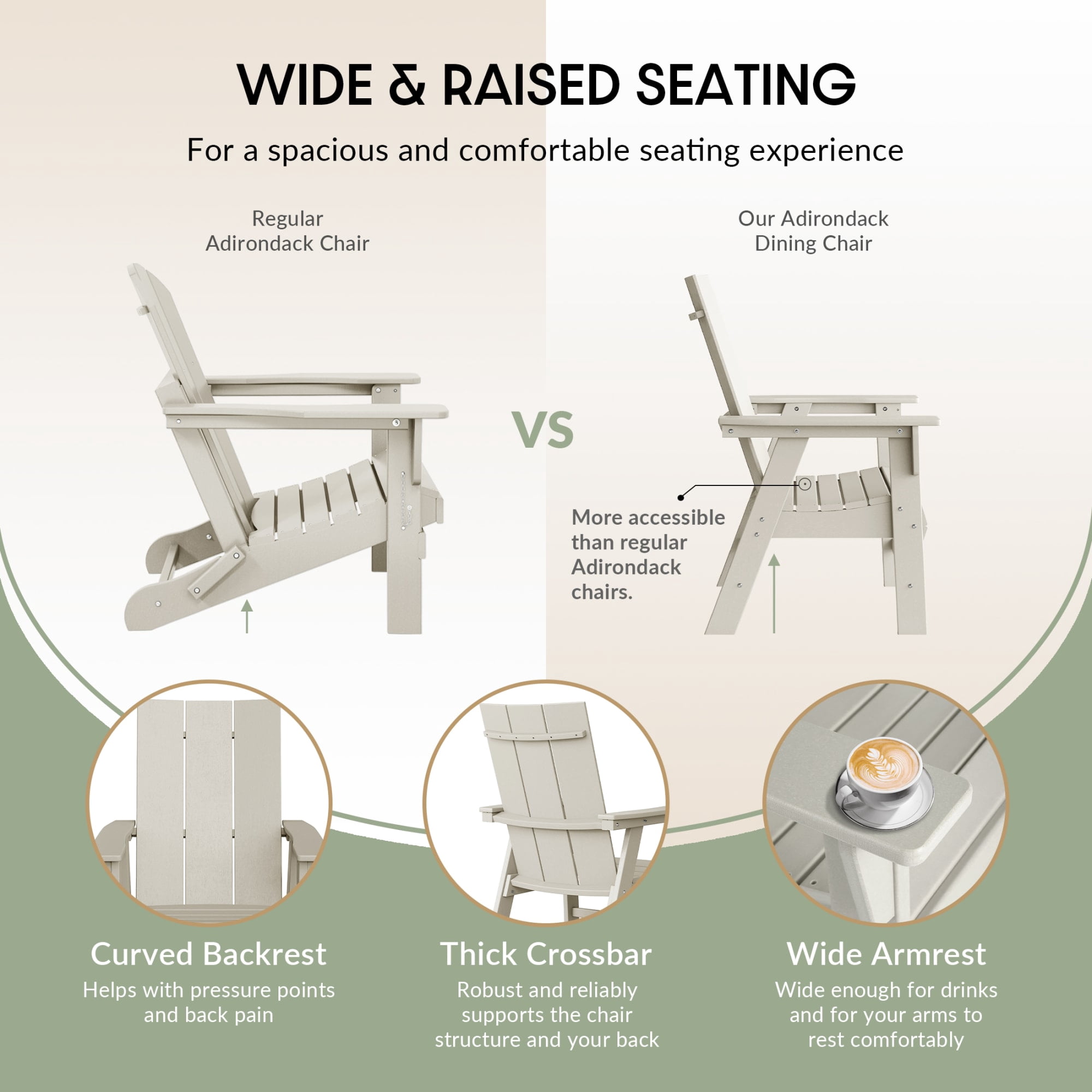 WestinTrends Ashore Outdoor Patio HDPE Plastic Modern Adirondack Dining Chair, Sand
