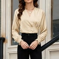 thumbnail image 5 of Wensltd Womens V Neck Satin Blouses Elegant Ruffled Long Sleeve Tops Casual Outfits Fashion Dressy Work Shirts, 5 of 7
