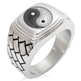 thumbnail image 1 of Stainless Steel Paisley Yin Yang Geometric Pattern Step-Down Biker Style Polished Ring, 1 of 1