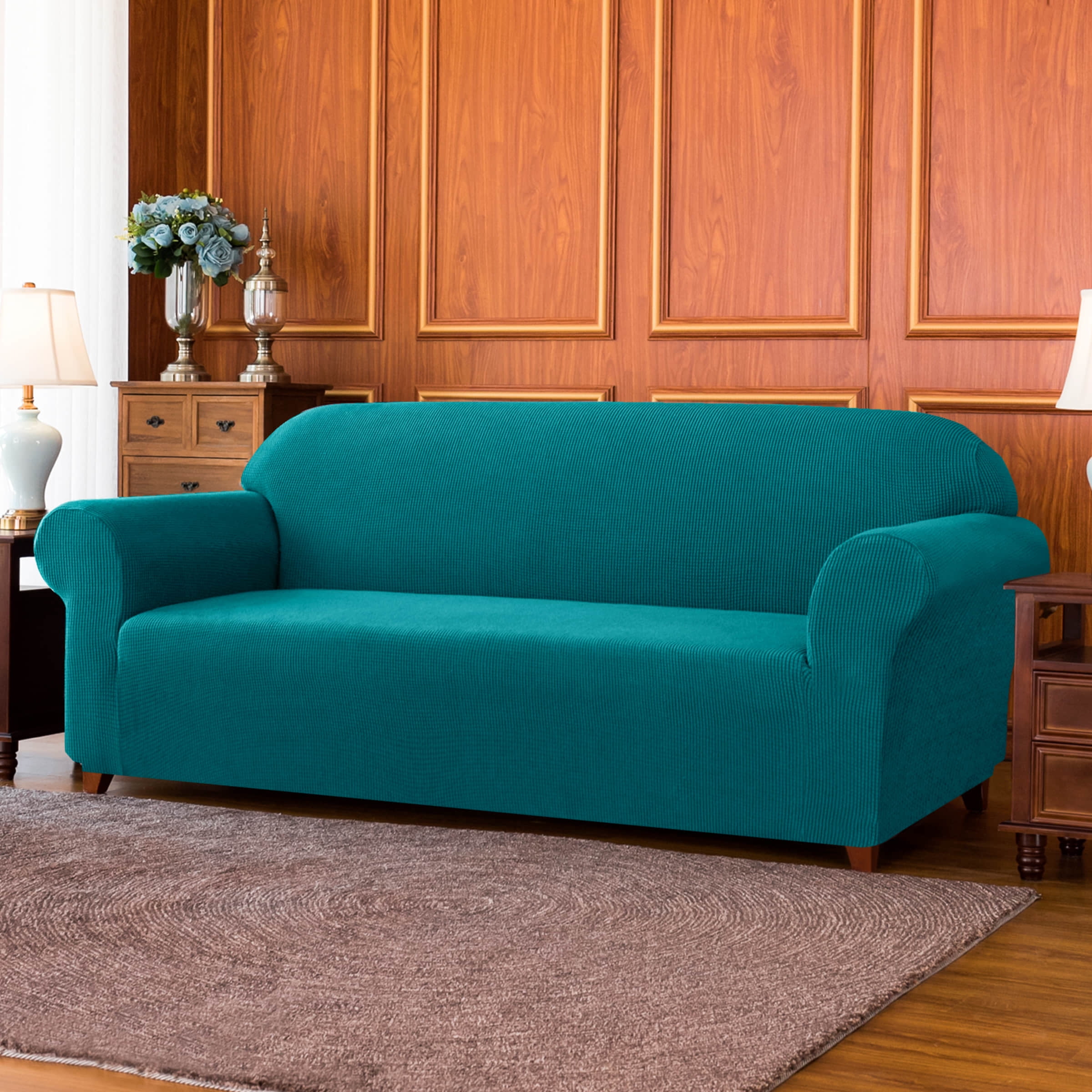 Subrtex Stretch 1-Piece Textured Grid Slipcover Sofa Cover, Turquoise