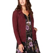 Style & Co Women's Petite Faux Suede Moto Jacket Wine Size PXL