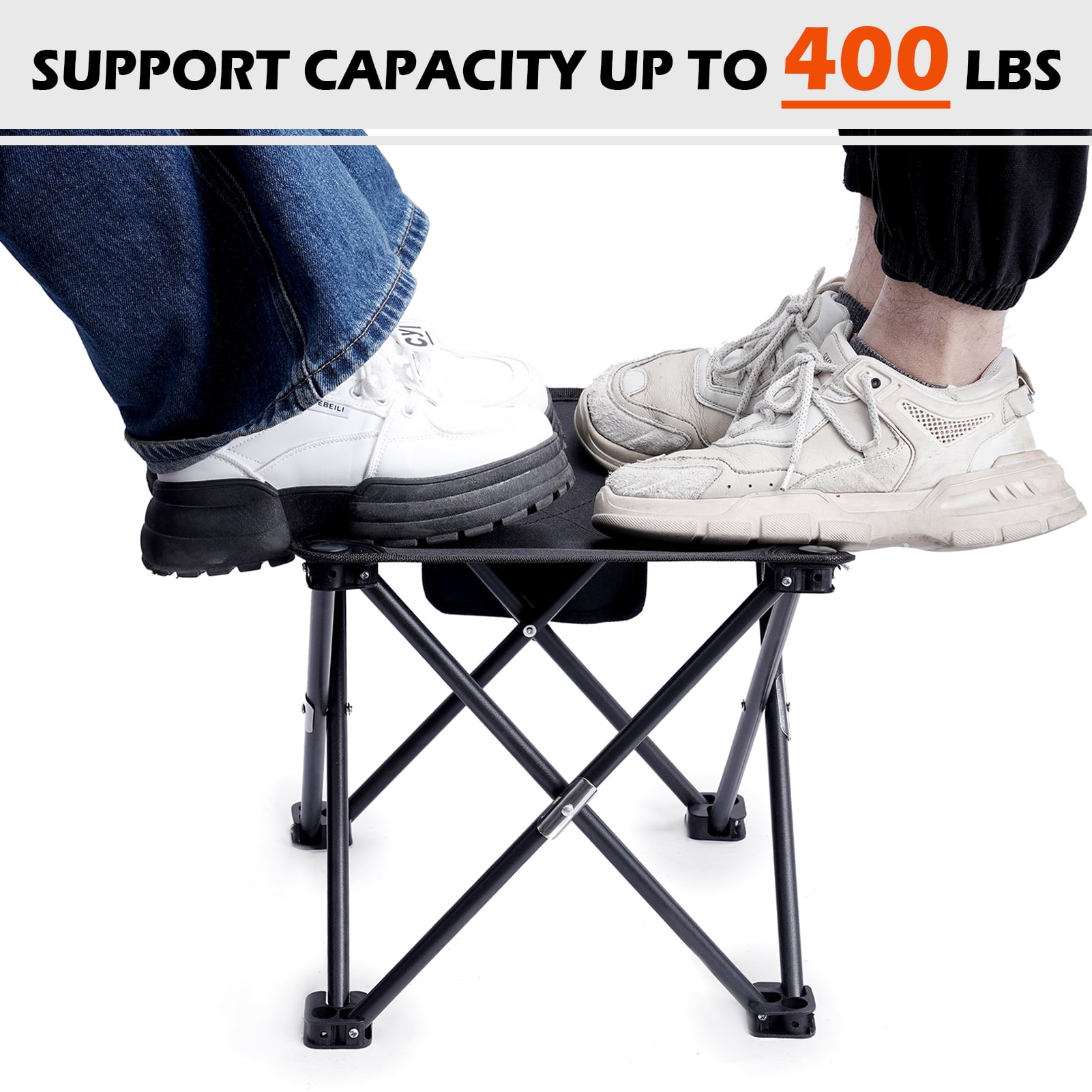 Buquapse 2Pcs Portable Folding Camping Stool, Mini Lightweight Backpacking Slacker Chair with Side Pocket, Collapsible Stool for Outdoor Footrest Fishing Hiking Gardening and Beach