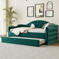 thumbnail image 2 of Twin Daybed with Trundle - Green Velvet Upholstered Sofabed, Twin Size, USB Charging Ports, Tufted Design, Perfect for Living Room or Guest Room., 2 of 24