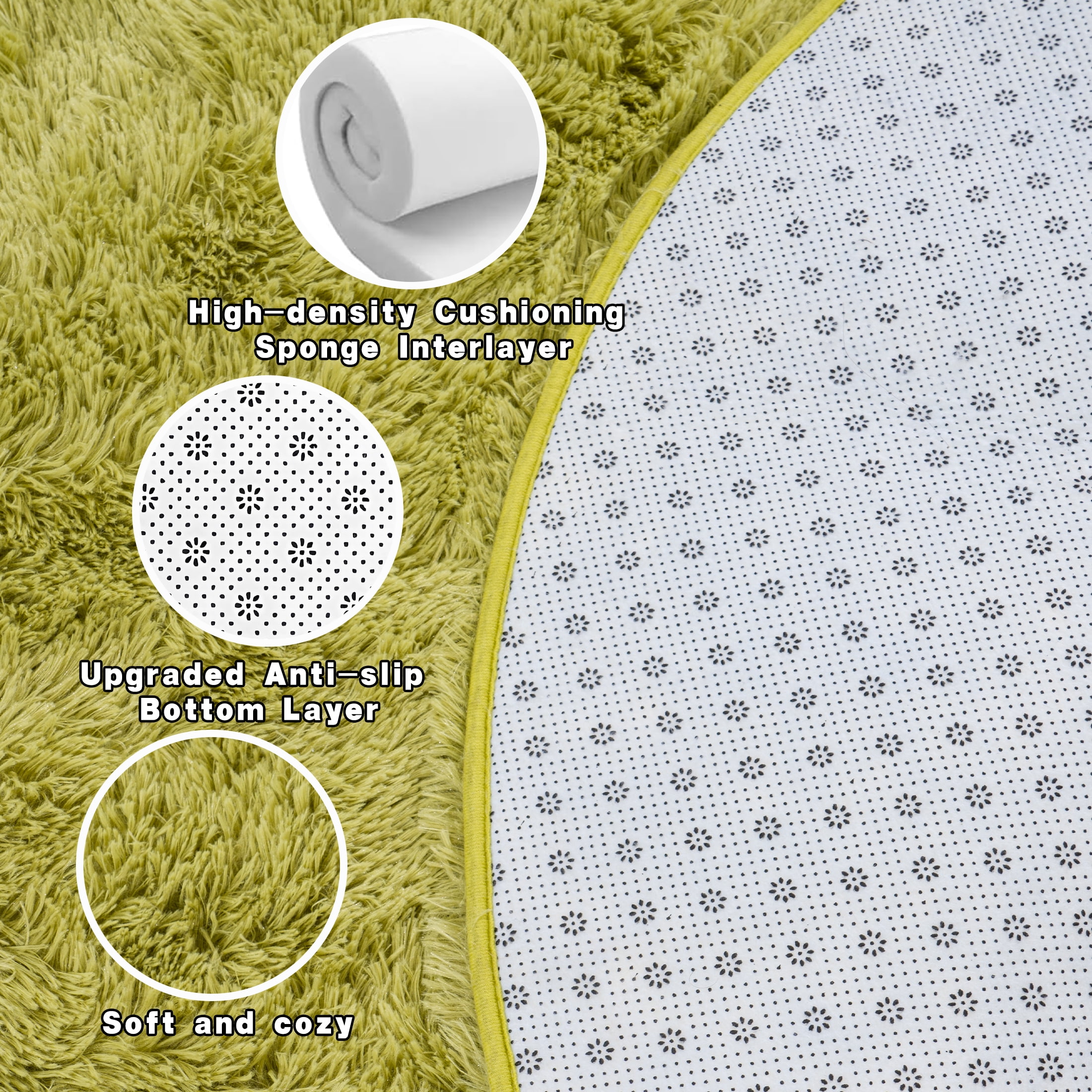Socofuz Soft Round Fluffy Rug, Indoor Modern Carpet for Bedroom Kids Room Nursery, 4'x 4',Grass green