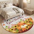 thumbnail image 3 of Round Area Rugs 6Ft, Thanksgiving Non-Slip Washable Circle Rugs Carpet, Fall Pumpkin Maple Cones Flowers Wood Plank Indoor Outdoor Rug Floor Mats Throw Runner for Bedroom Living Room Bathroom, 3 of 7