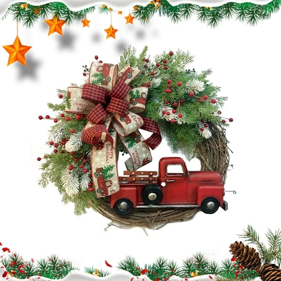 AIMEDYOU Christmas artificial Wreath Red Truck Decoration, Large Door Front Wreath, Door Hanging, Christmas Decorations, Home Decoration Wreath, Christmas Decor Supplies, Holiday Decor