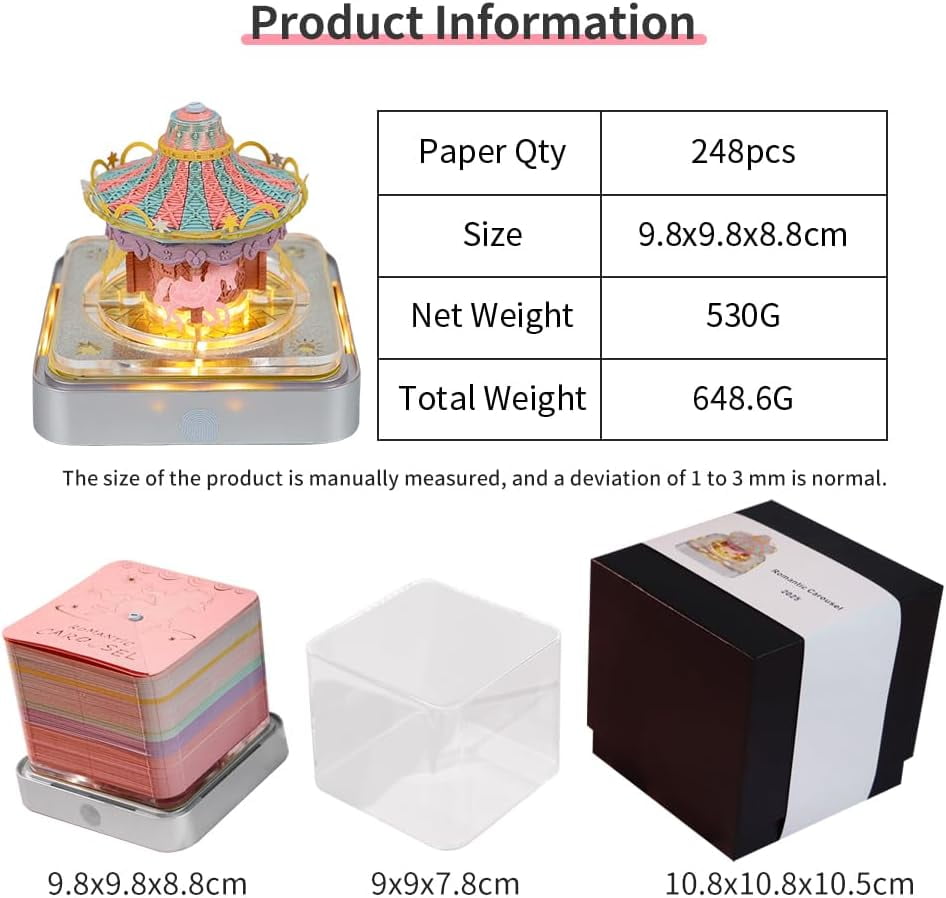 2026 Desk Calendar Carousel with Light, 3D Memo Pad Non-stick Post-it Notes School Office Home Stress Relief Calendar Best Gifts(Carousel)