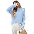 thumbnail image 2 of Fall Sweaters for Women Trendy Cute Cozy - Long Sleeve Colorblock Knitted Pullover Tops Sky Blue XL, 2 of 9