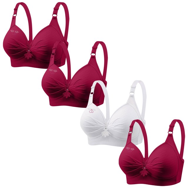 LOVZFMLL Bras for Women 4PC Woman's Printing Gathered Together Large Size Daily Bra Underwear No Rims Red 2XL