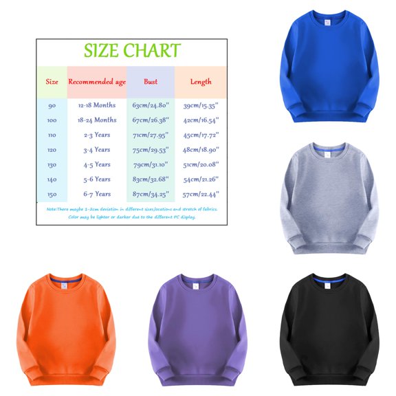 Tanghaowl Kids Hoodies Toddler Kids Baby Boys Girls Crewneck Pullover Thicked Lined Sweatshirt Children Solid Plush Babies Colorful Tops Coat Green 6-7 Years