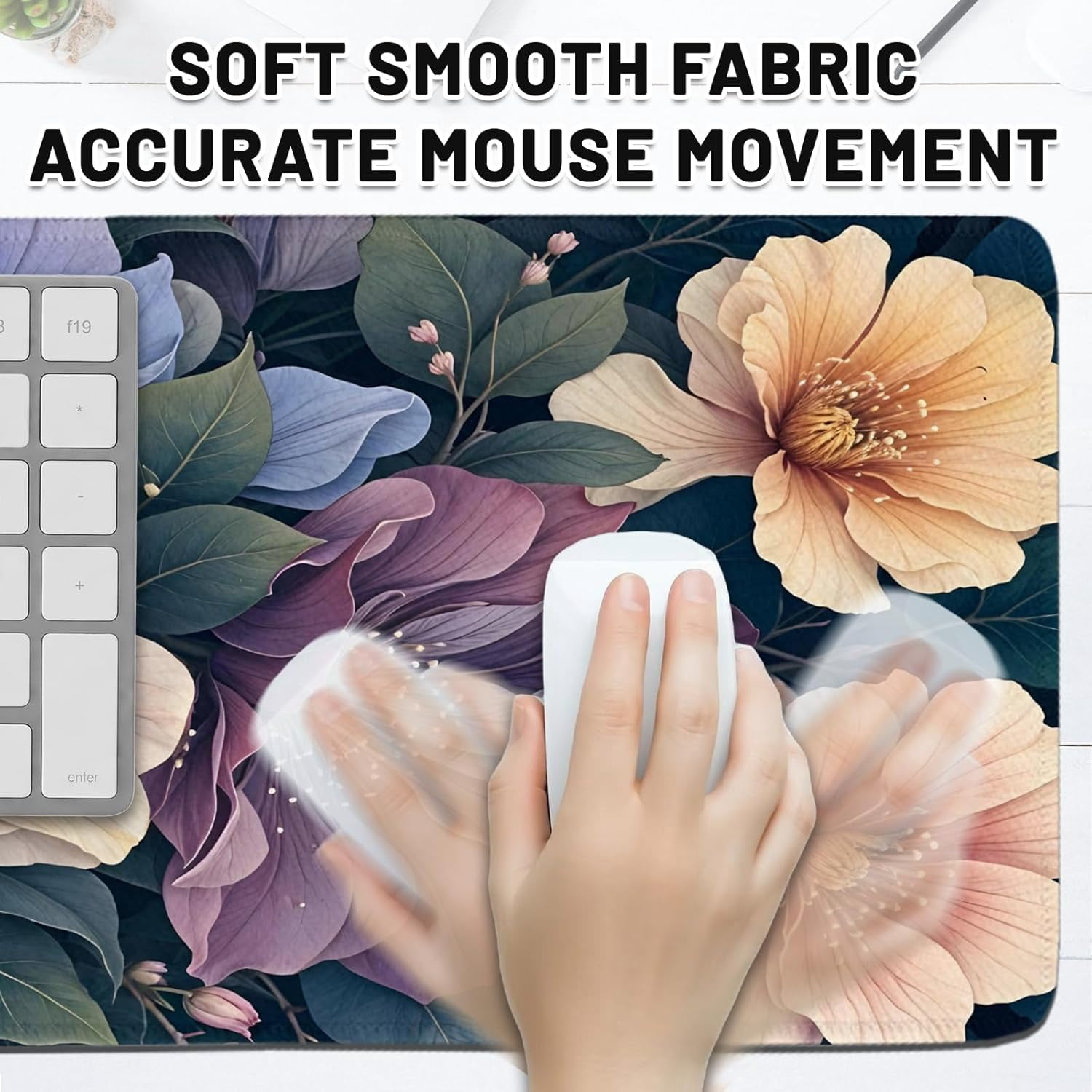 BlueFloral Gaming Mouse Pad, Large Computer Keyboard Mousepad, Flower Mouse Mat Big with Non-Slip Base and Stitched Edges, Long Desk Mat for Home Office 11.8”x 31.4” XL Gift for Christmas