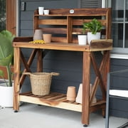 Backyard Discovery 47 Acacia Wood Garden Potting Bench & Serving Bar, Storage Shelf