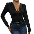 thumbnail image 2 of LOVZFMLL Mode Femme Décontractée - Combinaison Courte en Dentelle à Manches Longues et Col Rond Couleur Unie Noir m, 2 of 6