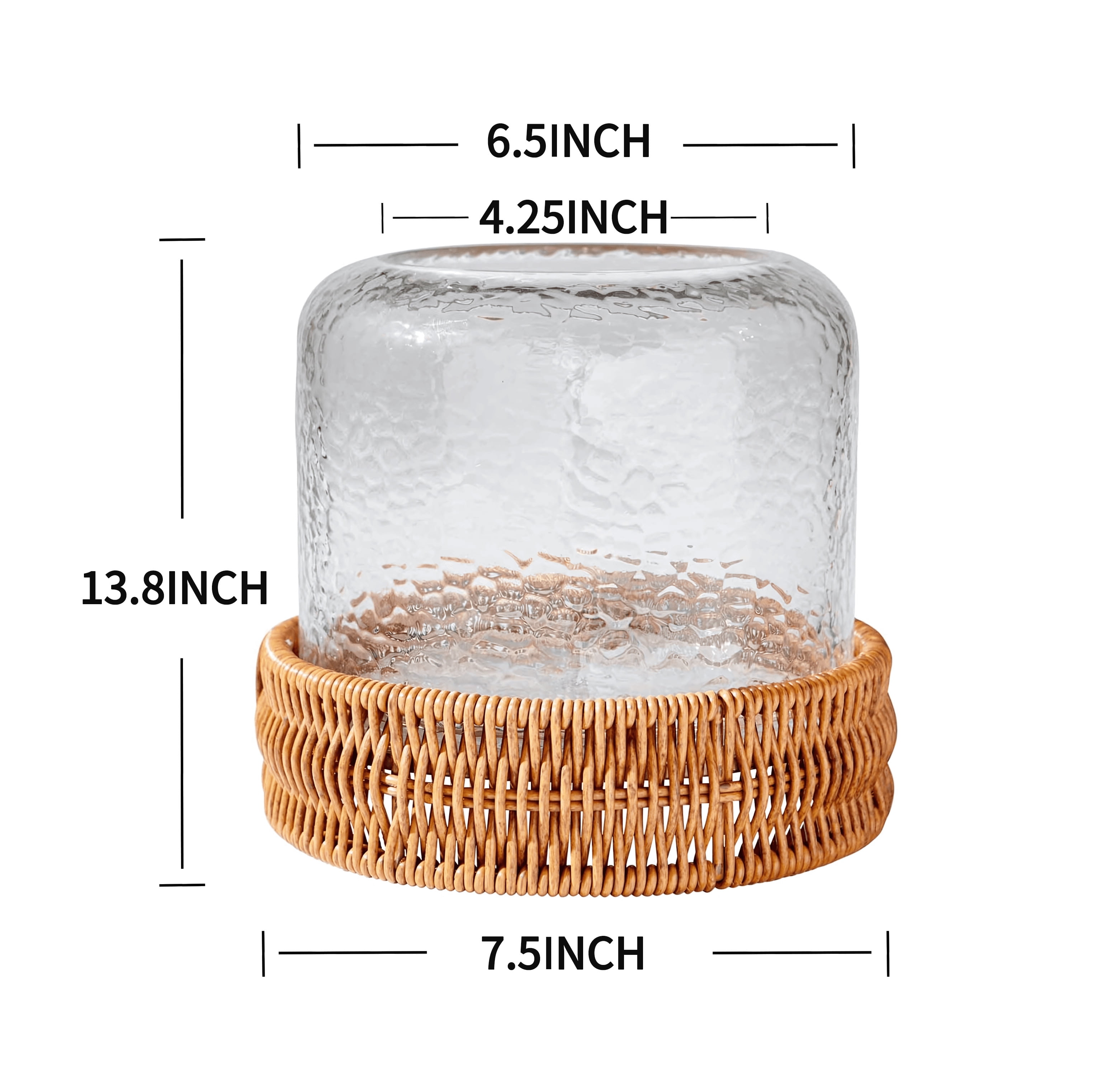 Better Homes & Gardens 7" Decorative Clear Hammered Glass Hurricane Pillar Candle Holder with Brown Woven Base
