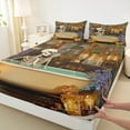 thumbnail image 3 of Manfei Funny Skeleton Queen Sheet Sets for Adult, Bohemian Damask Flat Sheet, Retro Western Halloween Queen Fitted Sheet, Microfiber Bedroom Decor, 4 Pieces, 3 of 7