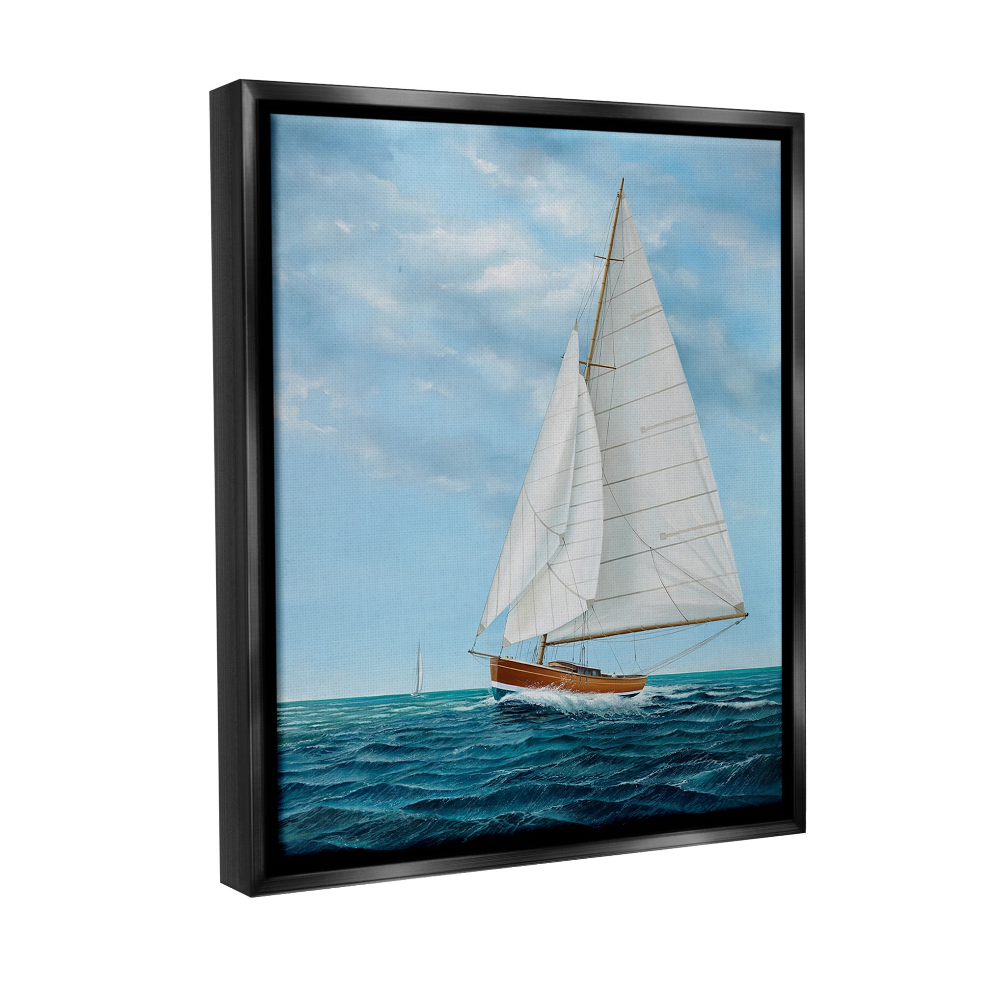 Stupell Industries Nautical Sailboat Waves Transportation Painting Black Floater Framed Canvas Art Print Wall Art, 25 x 31
