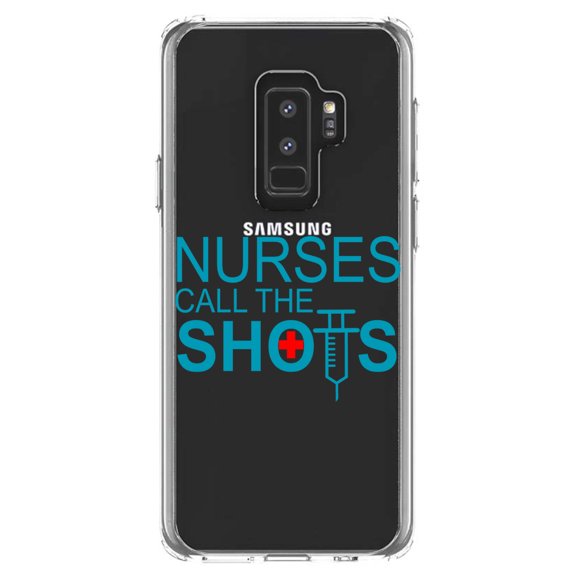 DistinctInk Clear Shockproof Hybrid Case for Samsung Galaxy S9  PLUS (6.2" Screen) - TPU Bumper Acrylic Back Tempered Glass Screen Protector - Nurses Call the Shots