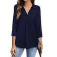 thumbnail image 4 of MAWCLOS Womens 3/4 Sleeve V Neck Shirts Lapel Tunic Tops Casual Work Tops Classic Solid Color Blouse Loose Fit, 4 of 6