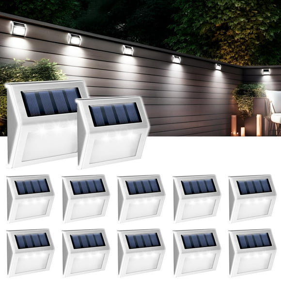 COOZAMING Solar Deck Lights, Solar Fence Lights Outdoor Waterproof Light 3 LED Stainless Steel Led Stair Light for Deck, Step, Stair, Pathw